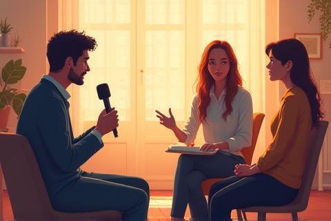Detail image depicting an artist being interviewed